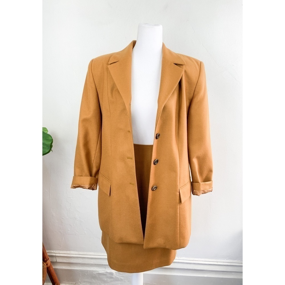 Vintage Amanda Smith Mustard Yellow Blazer Jacket Skirt Set Sz 10/12
